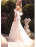 Strapless Ivory Lace Tulle Wedding Dress With Detachable Feather Cape